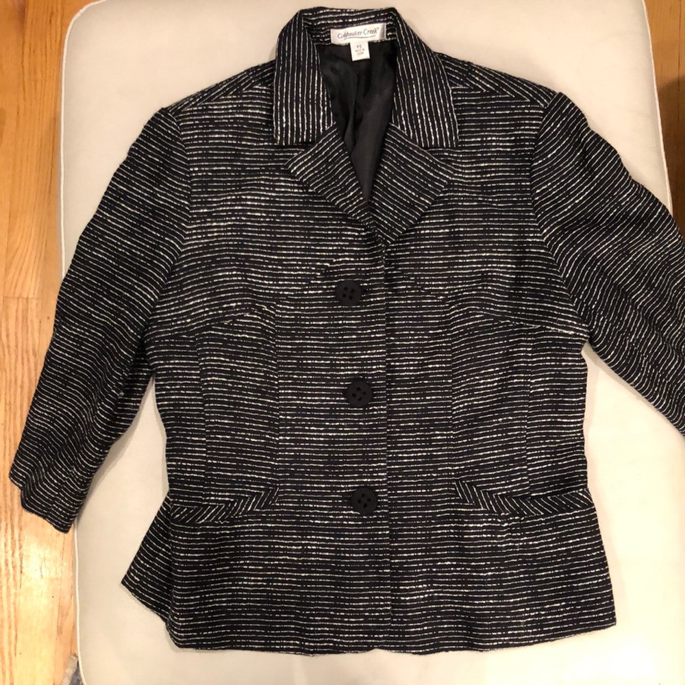 Coldwater Creek black with white pinstripe blazer